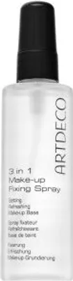 A clear, well-lit studio shot of a makeup fixing spray bottle against a white background.