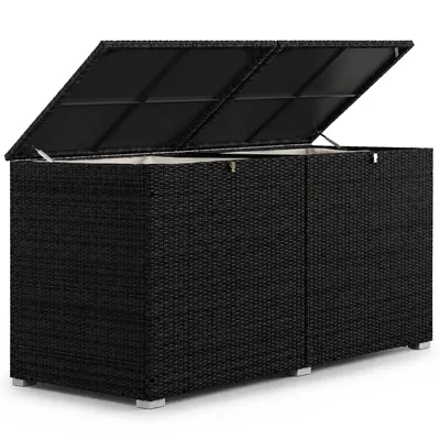 Produktbild von Juskys Polyrattan Auflagenbox Ikaria 950 L inkl. Deckel mit Hubautomatik & Innenplane – Garten Kissenbox für Balkon & Terrasse – Gartenbox schwarz