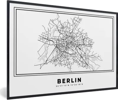 Produktbild von MuchoWow® Gerahmtes Poster Schwarz und weiß - Deutschland - Karte - Stadtplan - Berlin 30x20 cm - Poster mit Schwarzem Bilderrahmen Wandposter Rahmen Foto Bilder - Kunstdruck - Bild-Poster