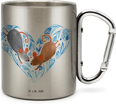 Produktbild von Mr. & Mrs. Panda Thermobecher Edelstahl Mäuse Herz - Transparent - Geschenk, Teebecher, Lieblingsmensch, Kaffeebecher, Hochzeit, Liebespaar, Maus, Trinkbecher, Love