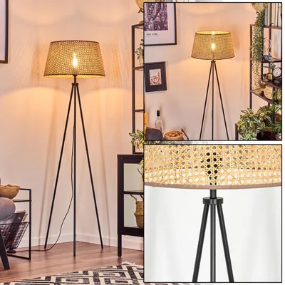 Produktbild von Varoni Stehlampe aus Metall/Wiener Geflecht/Rattan in Schwarz/Natur/Beige