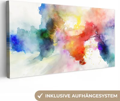 Produktbild von MuchoWow® - Leinwandbilder - Aquarell - Regenbogen - Abstrakt - Kunst - Farben, Wandbild, Wanddeko Bilder Wohnzimmer, 80x40 cm