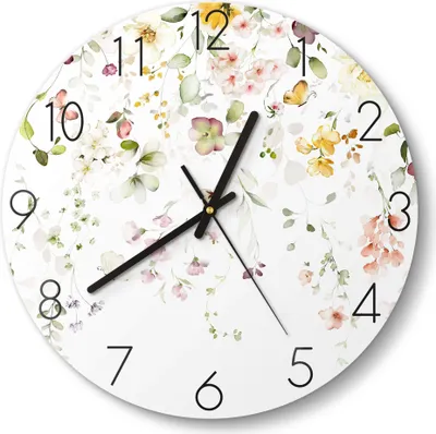 Produktbild von DEQORI Glasuhr Ø30 cm Zahlen 'Zarte Blütenpracht' Wanduhr Glas Uhr Design leise Küchenuhr