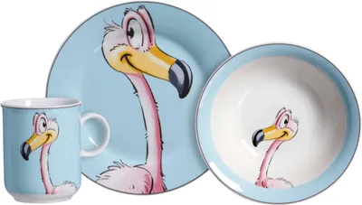 Immagine prodotto di Ritzenhoff & Breker Kinderset Happy Zoo - Flamingo Flo, 3-tlg., Geschirr, Porzellan, Bunt, 413342