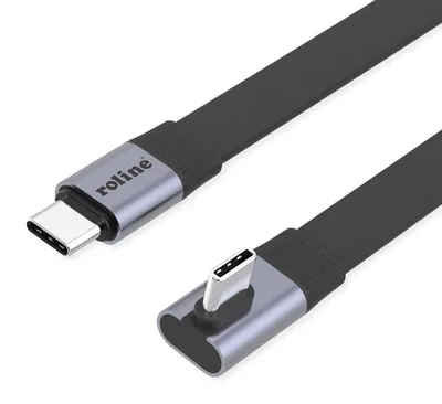 Produktbild von ROLINE USB4 2.0 Flachkabel, C–C, ST/ST, 8K UHD-2, 80Gbit/s, 240W, einseitig 90°-gewinkelt, schwarz, 0,8 m