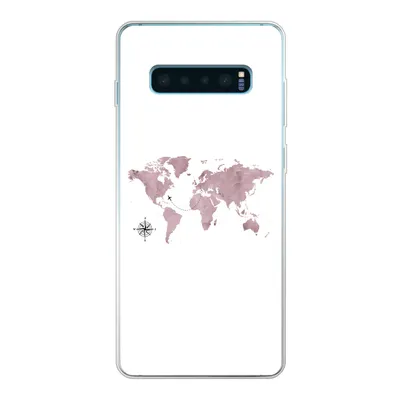 Produktbild von MuchoWow® Handyhülle Schutzhülle Hülle für Samsung Galaxy S10 Lite Weltkarte - Rosa - Flugzeug Silikon Softcase Handy Hülle - Schutz