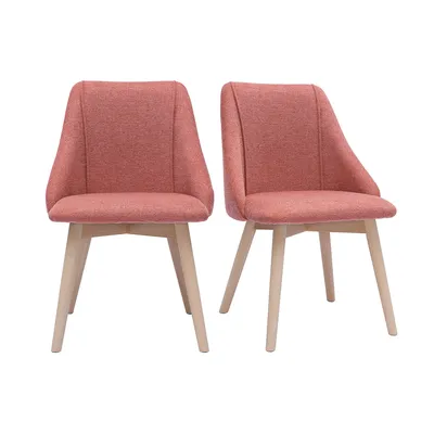 Produktbild von Miliboo - Skandinavische Stühle aus Stoff mit strukturiertem Samteffekt in Terracotta und hellem Holz (2er-Set) HIGGINS