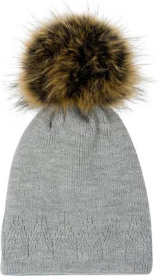 Produktbild von styleBREAKER Uni warme einfarbige Strick Bommelmütze mit Zacken Muster, abnehmbarer Kunstfellbommel, Winter Mütze 04024181