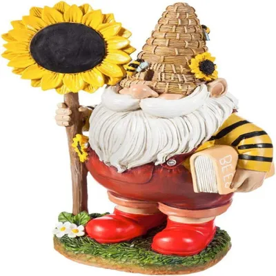 Produktbild von Zwergenstatue zum Weltbienentag, Außendekoration, Feengarten, Hummel, Sonnenblume, Gartenzwerg, Harzstatue, Gartenzwerg-Dekoration, 15,5 x 7 x 6 cm