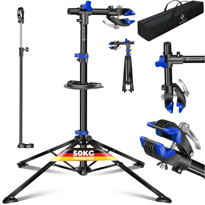 Produktbild von KESSER® Fahrradmontageständer Profi 50kg - 360° drehbar für E-Bike, Mountainbike & Fahrrad, höhenverstellbarer Reparaturständer, mit Werkzeugablage, Tragetasche & Schnellspanner
