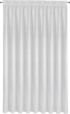 A white curtain hanging from a rod.