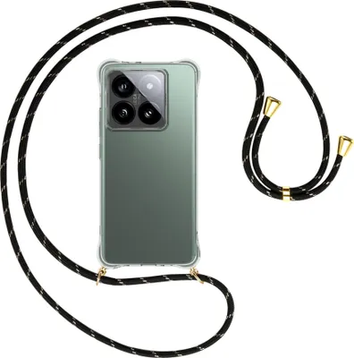 Produktbild von Handykette Backcover-Schutzhülle mit Band (Metall goldfarben) für Xiaomi 14T Pro 5G - schwarz/gold