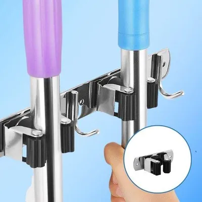 Zdjęcie produktu dla Uchwyt na miotły 60 cm ze stali nierdzewnej z 6 haczykami