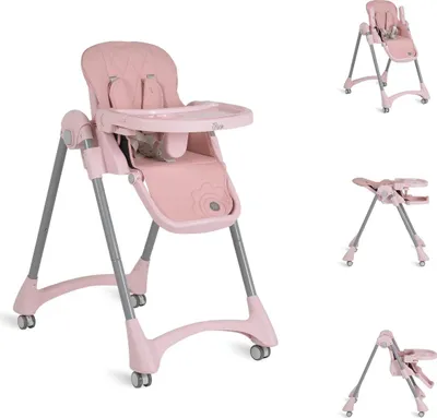 Produktbild von Moni Kinderhochstuhl Rico klappbar, höhenverstellbar, Doppeltablett, Räder, Gurt rosa