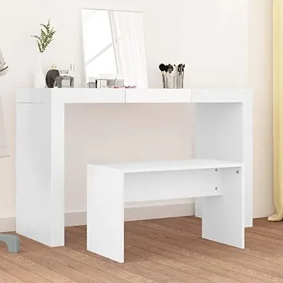 Produktbild von Weißer Schminkhocker aus Holzwerkstoff, 70x35x45 cm, mit Stauraum, moderne Sitzbank und Klavierhocker für Schlafzimmer, Ankleidezimmer und Frisiertisch für Damen und Mädchen