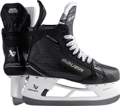 A pair of black Bauer Supreme SHADOW ice hockey skates.