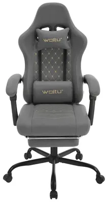 Produktbild von Ergonomischer Computerstuhl - Gamingstuhl - Drehbar - Höhenverstellbar - Mit Armlehnen - Mit Rollen - Grau-gelber Stoffbezug