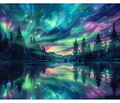 Immagine prodotto di Kit per Diamond Painting, paesaggio "Aurora", 5D, dimensioni 40x50 cm