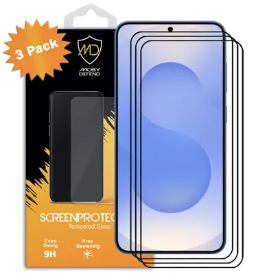 Productafbeelding van 3-Pack MobyDefend Screenprotectors - Geschikt voor  Samsung Galaxy S25 Plus (S25+)  -  Screensavers Met Zwarte Randen - Gehard Glas