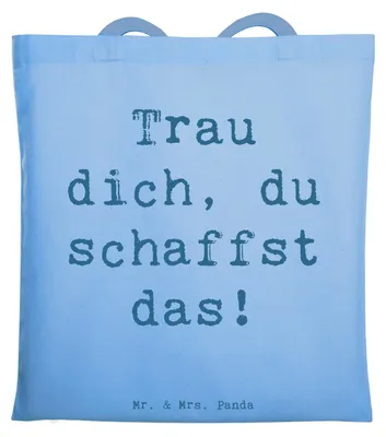 Produktbild von Mr. & Mrs. Panda Shopping Tasche Spruch Angst überwinden - Sky Blue - Geschenk, Tote Bag, Trau dich, Jutetasche, Selbstvertrauen, Mut, Gefühle, Schultasche, Zuversicht