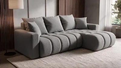 Produktbild von Ecksofa GERRO mit Schlaffunktion mit Bettkasten Universal Boucle GRAU