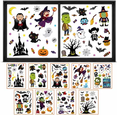 Productafbeelding van 9 Halloween-raamstickers, zelfklevend, cartoon-decoratie voor feestjes
