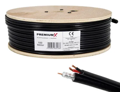 Produktbild von PremiumX 100m RG59 Koaxialkabel + 2 Netzkabel Eca Videobild und Stromversorgung