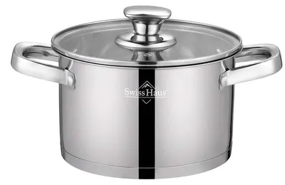 Produktbild von SWISS HAUS, Edelstahltopf mit Glasdeckel, 18 cm, Silber
