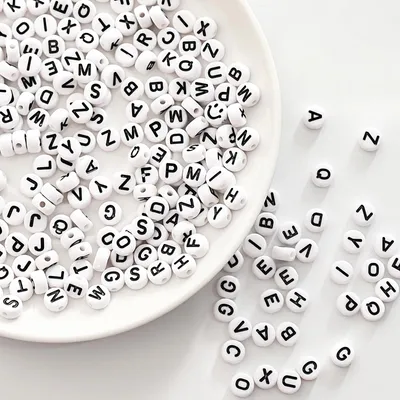 1000 Acryl-Buchstabenperlen, weiß, rund, 7 mm