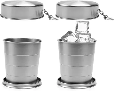 Imagen del producto de Vasos de acero inoxidable, 2 unidades de 250 ml, plegables, ideales para camping y senderismo