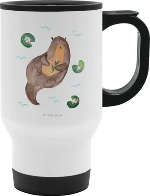 Produktbild von Mr. & Mrs. Panda Kaffeebecher To Go Otter Seerose - Weiß - Geschenk, Wasser, Thermobecher, Fluss, glücklich, Teebecher, Kaffee-Thermobecher, thermosbecher, Seeotter