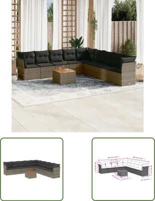 Produktbild von The Living Store 10-tlg. Garten-Sofagarnitur mit Kissen Grau Poly Rattan