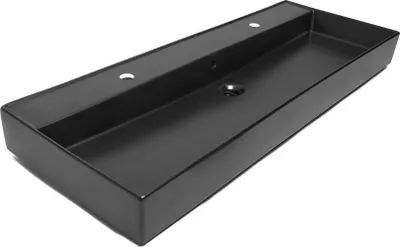 Produktbild von SAT Infinitio Doppelwaschtisch mit Überlauf und Hahnlochbohrung 121,4 cm x 46,9 cm, schwarz matt