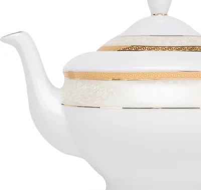Produktbild von Konsimo Teeservice für 6 Personen (15 Artikel) "AGAWA GOLD", Weiß, Porzellan, Classic, 200 ml / 15cm / 19,5 cm / 1,2 l