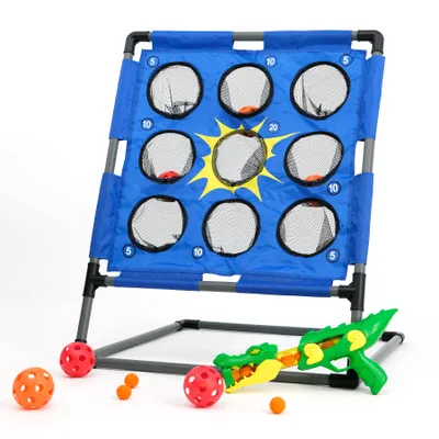 Produktbild von Wurfball-Spiel Set Bolimo Pro mit Softball Pistole, 2in1 Wurfspiel mit Krododil Popper, Spielzeug Pistole mit Zielscheibe | FASports