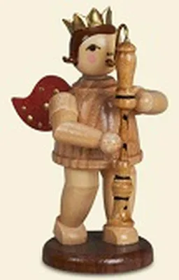 Imagen del producto de Figura de madera de un ángel músico, con flauta de bajo y corona. Altura: 6,5 cm. Producto nuevo