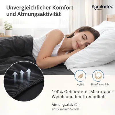 Produktbild von Komfortec Spannbettlaken 2er 90x200 cm, Bettlaken Boxspringbett bis 15cm - 30cm Matratzenhöhe, Schwarz