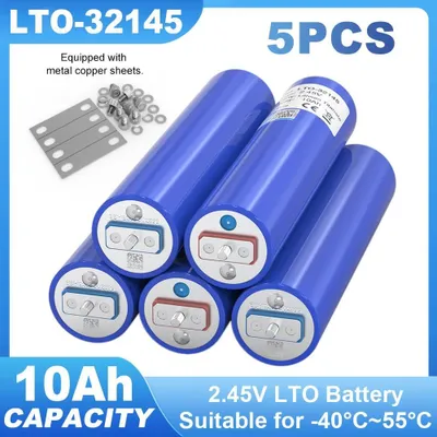 Immagine prodotto di Batteria al titanato di litio LTO 32145 - Cella da 2,45 V e 10 Ah - Scarica a 3C - Resistente alle basse temperature - Per sistemi di accumulo energia a 12 V - Confezione da 5