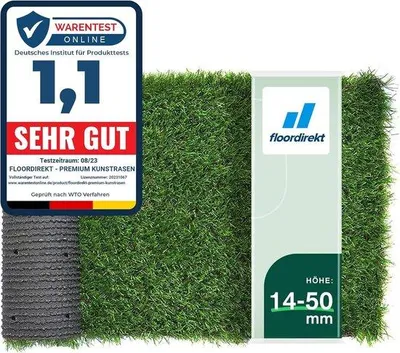 Produktbild von Famanu Kunstgrastapijt für Balkon, Terrasse und Garten - 100 x 200 cm - Höhe 14 mm - Ökologisch und Wetterbeständig