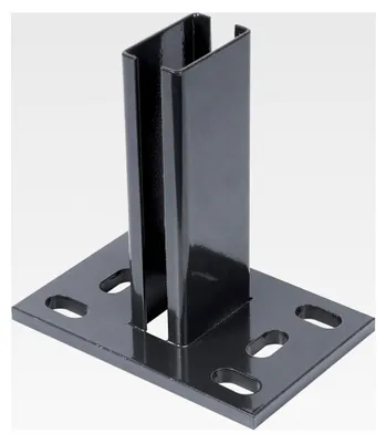 Produktbild von Pfostenträger für Zaunpfosten von Doppelstabmatten | zum Aufschrauben | feuerverzinkt, anthrazit kunststoffbeschichtet RAL 7016 | Platte 150 x 100 mm | für Pfosten 60 x 40 mm
