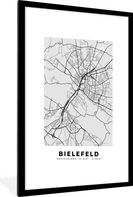 Produktbild von MuchoWow® Gerahmtes Poster Deutschland - Karte - Bielefeld - Stadtplan 60x90 cm - Poster mit Schwarzem Bilderrahmen Wandposter Rahmen Foto Bilder - Dekoration - Wandposter Wohnzimmer - Hochwertig