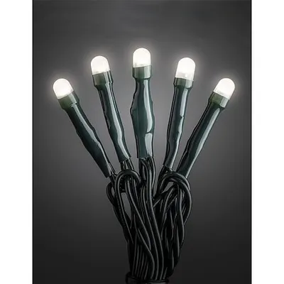 Produktbild von Konstsmide 6340-120 Micro LED Lichterkette, gefrostet, verschweißt, 10 warm weiße Dioden, 30V Innentrafo, dunkelgrünes Kabel