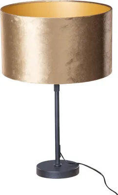 Produktbild von QAZQA - Klassisch I Antik Tischleuchte I Tischlampe I Lampe I Leuchte Schwarz mit Samtschirm Bronze 35cm - Parte I Wohnzimmer I Schlafzimmer - Velours - LED geeignet E27