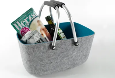 Obrázok produktu pre Kobolo plstený košík nákupný košík - skladacia rukoväť - plsť - sivomodrá - 36x22x18 cm - taška na prenášanie plstený košík taška darčekový košík nákupný košík veľa farieb