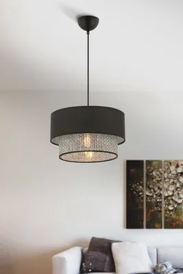 Produktbild von Opviq, Moderne Pendelleuchte mit Metallkörper, Grau und Schwarz, 65 cm hoch, 30 x 30 cm Schirm, E27 Fassung, max. 60 W, , stilvolles Industriedesign.