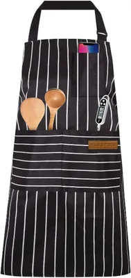Produktbild von Küchenschürzen, verstellbare Schürze mit Taschen, Küchenschürze für Damen und Herren, für Restaurants, Grills, Cafés, Köche, Bäcker
