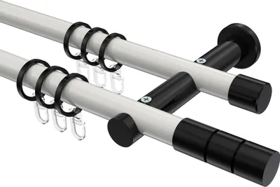 Produktbild von Interdeco Gardinenstange / Vorhangstange Weiß / Schwarz, Typ Platon Elanto (Rillenzylinder), 20 mm Ø 2-läufig, 400 cm