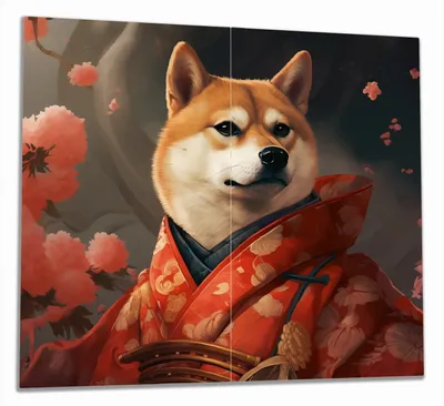 Produktbild von Wallario Herdabdeckplatte aus Glas, Größe 60 x 52 cm 2-teilig, Motiv Samurai Shiba