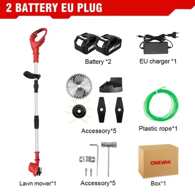 Zdjęcie produktu dla Podkaszarka do trawy – akumulatorowa – silnik bezszczotkowy – 4000 W – 36 000 obr./min – szerokość cięcia 25,4 cm – teleskopowy trzonek – 2 akumulatory + ładowarka UE – kolor żółty