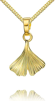 Produktbild von Anhänger 333 Gold mit Ginkgo-Blatt Goldanhänger für Damen Mit Kette 925 Silber vergoldet 50 cm